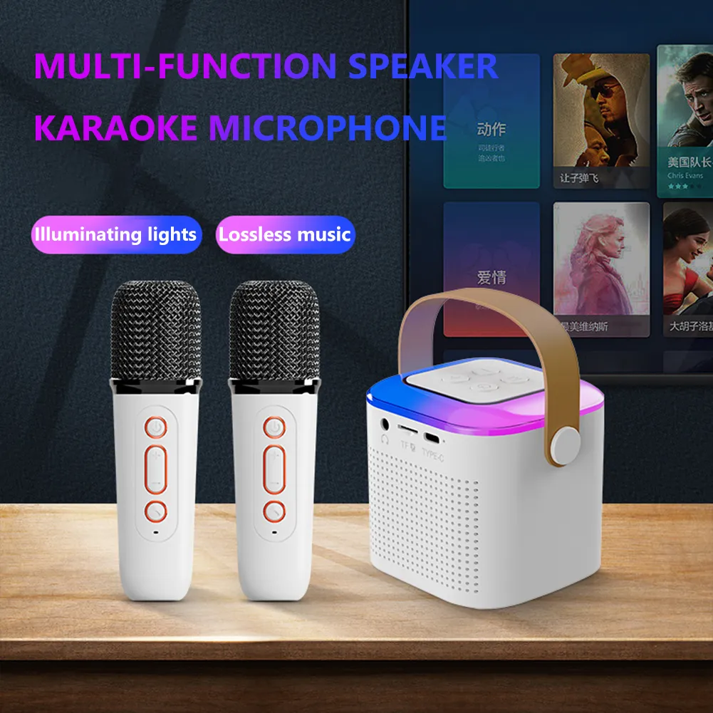 Microphones Y1 Mini Microphone Family Hine Bluetooth-Compatible 5.3 Stereo Sound Singing Karaoke Speaker Support 3.5mm_voghion.com