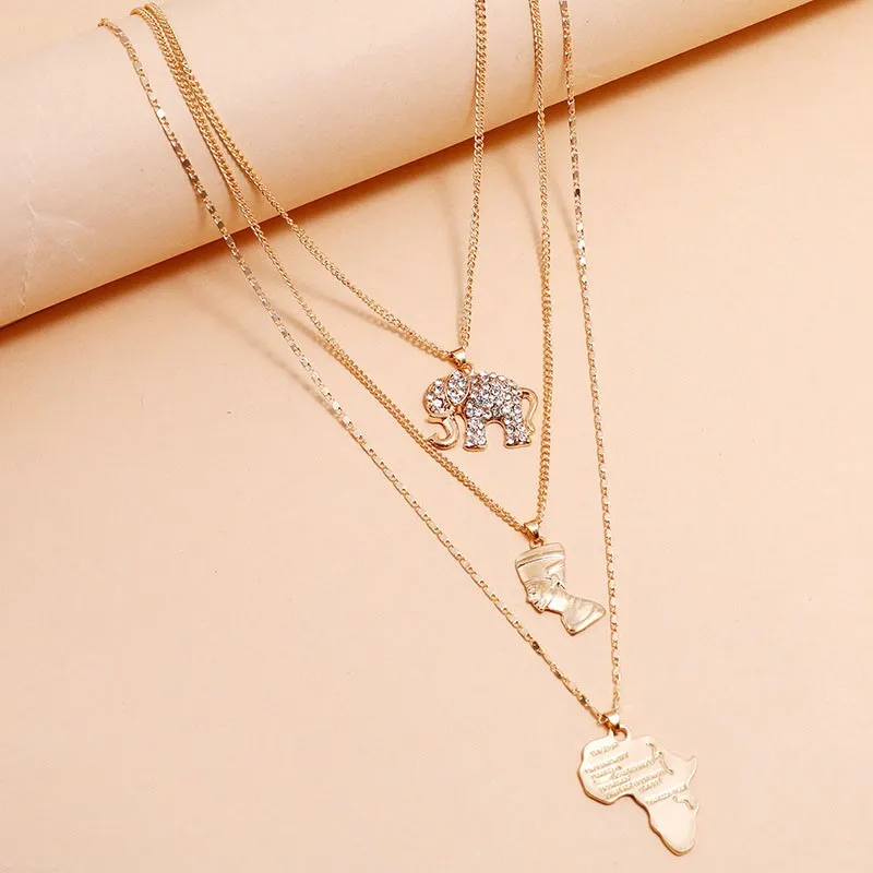Set de collares con colgante a capas estilo egipcio para mujer_voghion.com