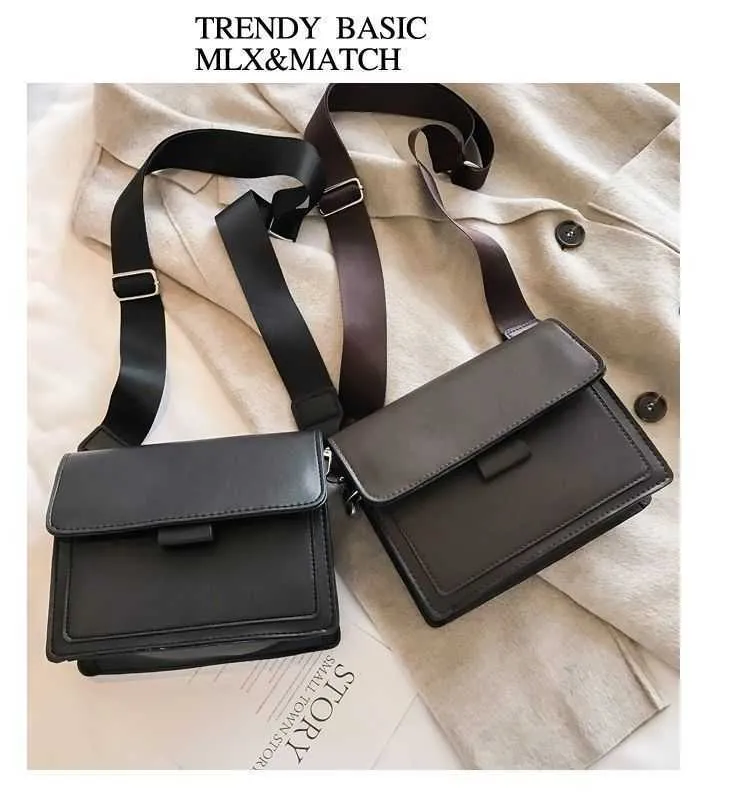 Ladies Messenger Solid Color 2023 New Trendy Wide Shoulder Strap Small Square Bag Retro Casual Simple Crossbody Ba241018_voghion.com