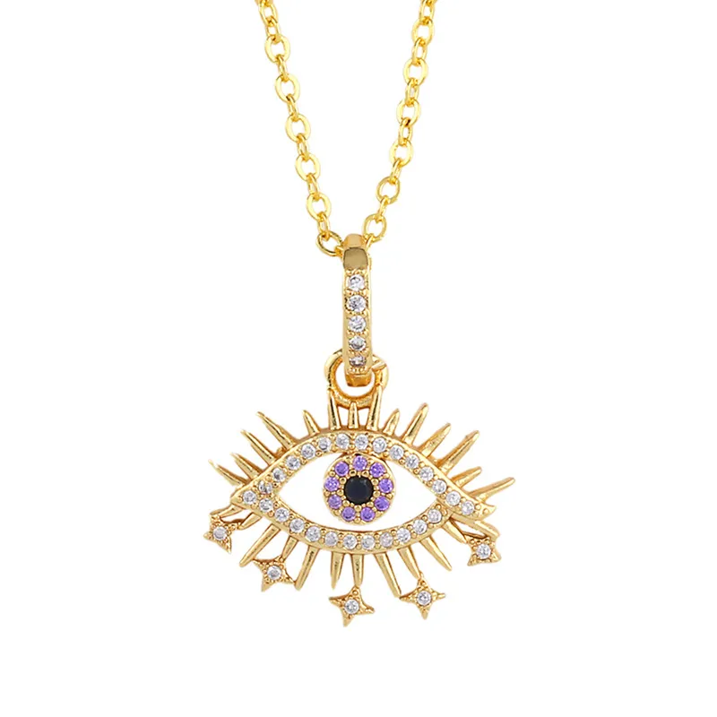 Collar con colgante de mal de ojo, circonita cúbica colorida, collares de moda para mujeres y niñas, gargantilla chapada en oro con circonita cúbica_voghion.com