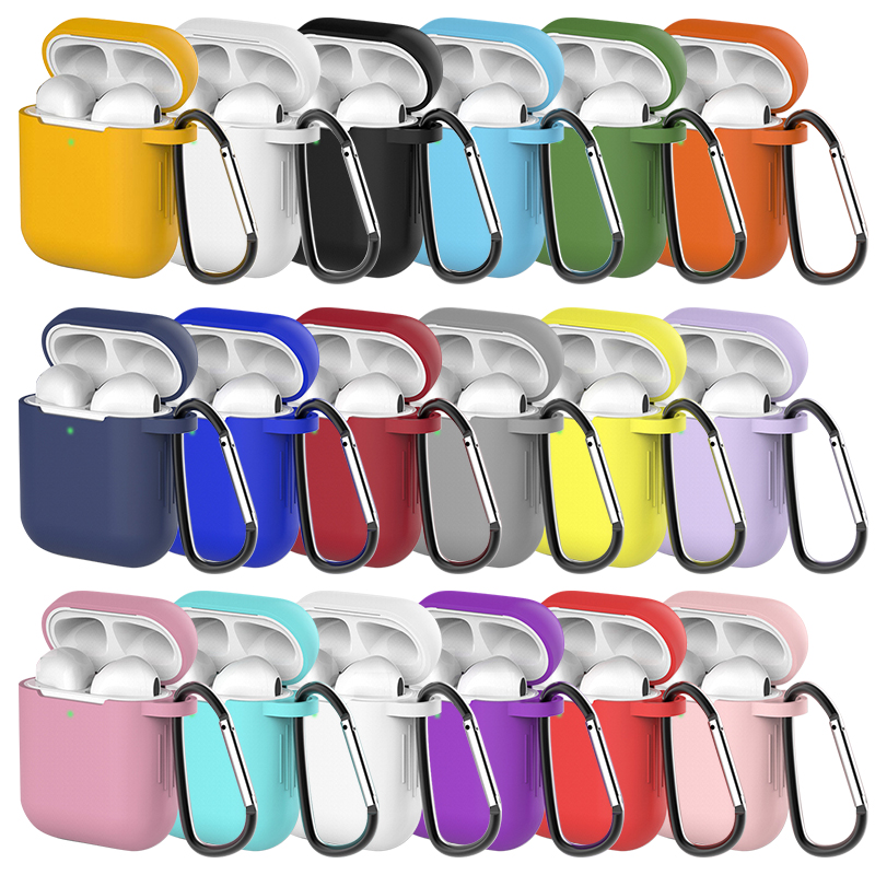 Custodie per auricolari in silicone per Airpods 1/2 Custodia Cover Accessori per cuffie Scatola protettiva per Apple Airpods 2 Custodia con gancio