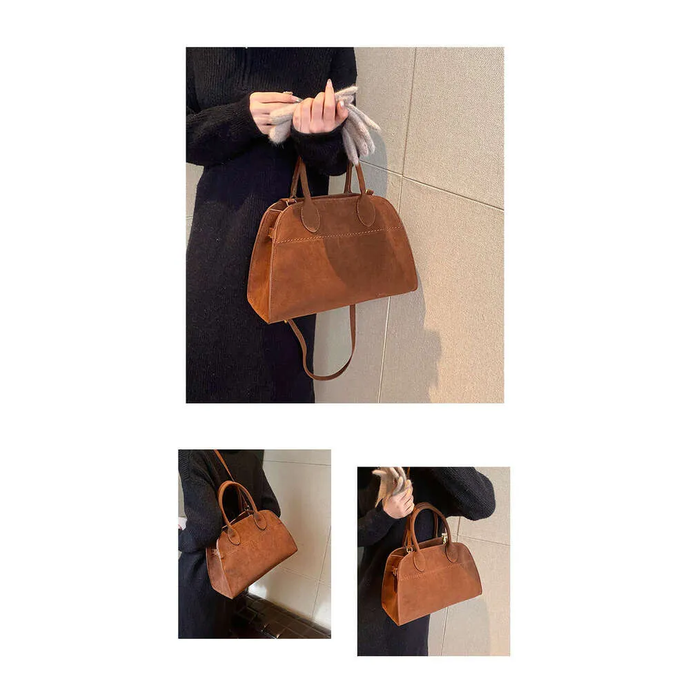 Borsa a mano retrò di grande capacità, nuovo stile, in pelle scamosciata leggera, alla moda francese, a tracolla singola, da donna, stile da strada_voghion.com