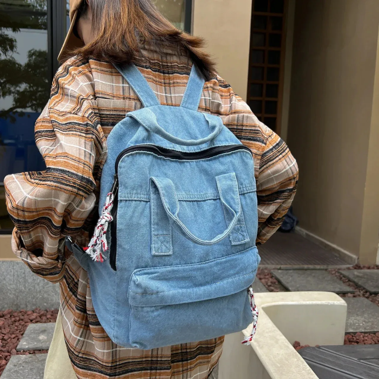 Retro Denim Womens Backpack Canvas Shoulders Bag College Knapsack Big Packbag Travel Rucksack Student Jeans Mochila Y2K_voghion.com