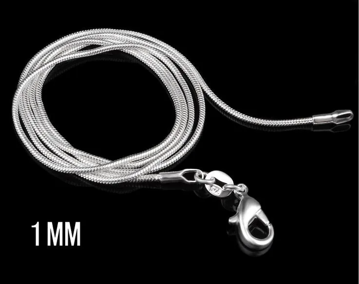 Cadenas de plata de ley S, collares, cadena de serpiente de 1 mm, collar DIY de 16, 18, 20, 22 y 24 pulgadas, la hermana de Sailor Moon tiene_voghion.com