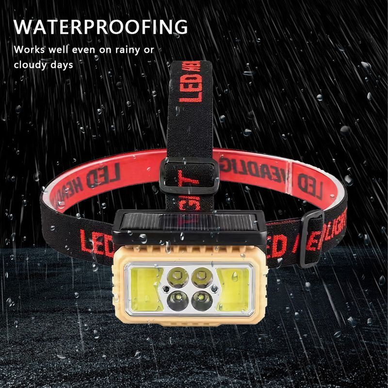 Solar sensor type-c charging LED night fishing running headlight COB red and white power display_voghion.com