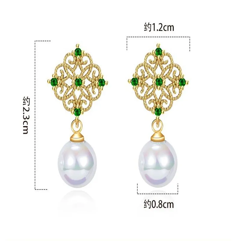Chic Pearl Drop Earrings With Gold Crystal Accents In Silver_voghion.com