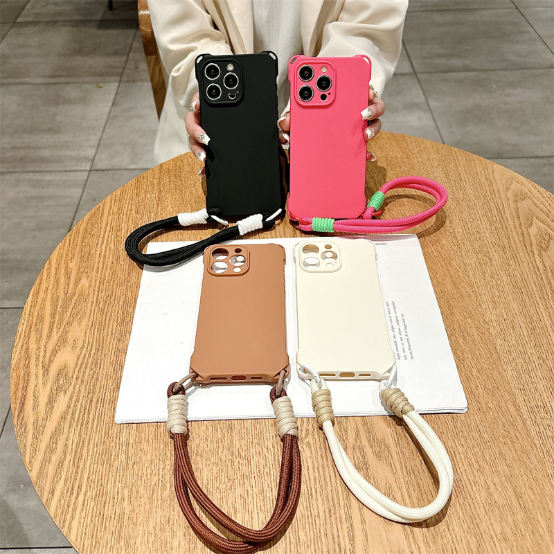 Candy Color Lanyard Strap Phone Case For iPhone 15 14 13 12 11 Pro Max Plus X XS XR Silicone Soft TPU Back Cover_voghion.com