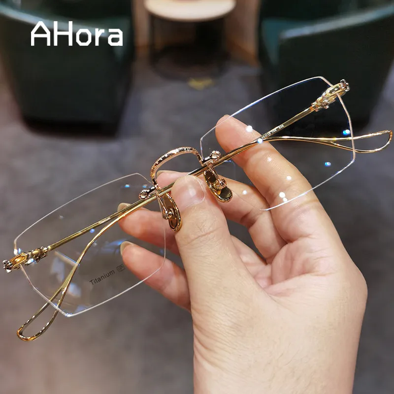 Mode kantløse læsebriller Anti blåt lys blokerende stel Kvinder Mænd Ultralight Business Presbyopia Eyeglasses 0 1.0_voghion.com