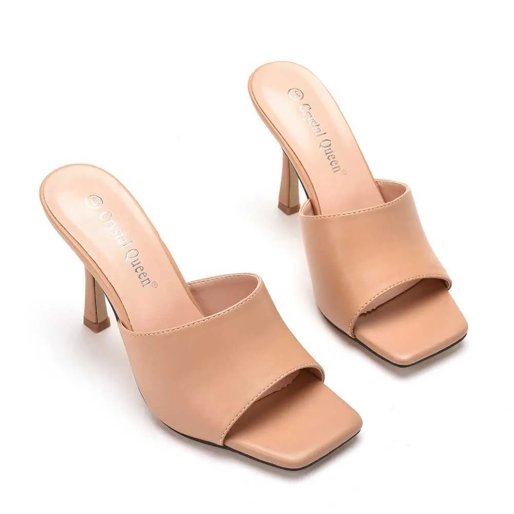 Kapcie kryształowa królowa letnie sandały damskie kwadratowe Toe damskie muły seksowne buty na cienkich wysokich obcasach kobiece modne buty H240409_voghion.com
