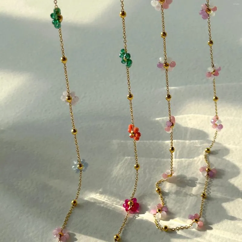Collier pendentif en acier inoxydable bohème coloré fleur collier de perles pour femmes bracelet ras du cou bijoux_voghion.com