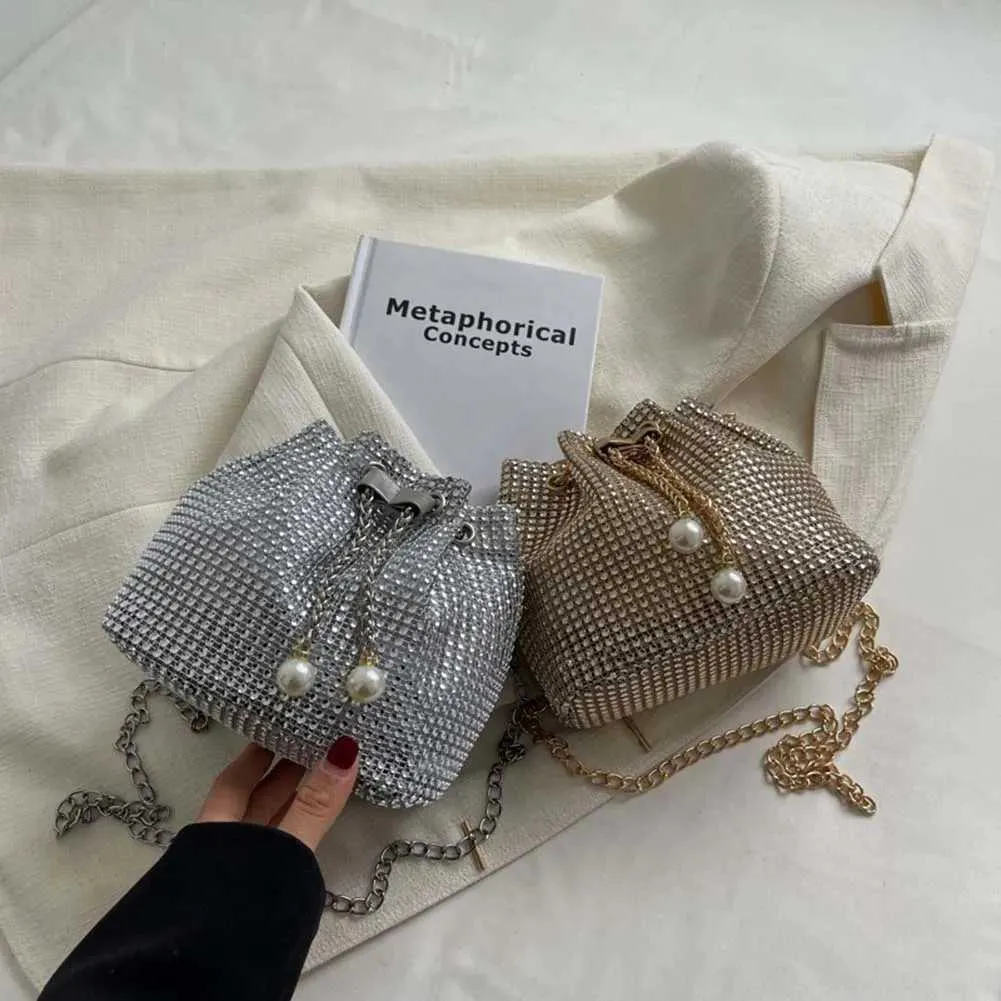 Moda Rhie Handbags Shiny Dia Bucket Wedding Party Shoulder Underarm Bag per le donne Shoppin241211_voghion.com