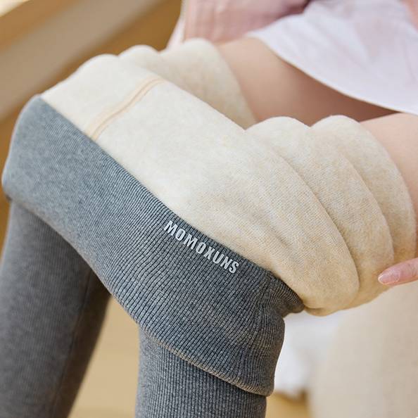 Leggings taille haute en coton côtelé pour femme – Pantalon thermique d'hiver doublé sherpa (noir/gris foncé/gris moyen, M-XXL, coupe slim)_voghion.com