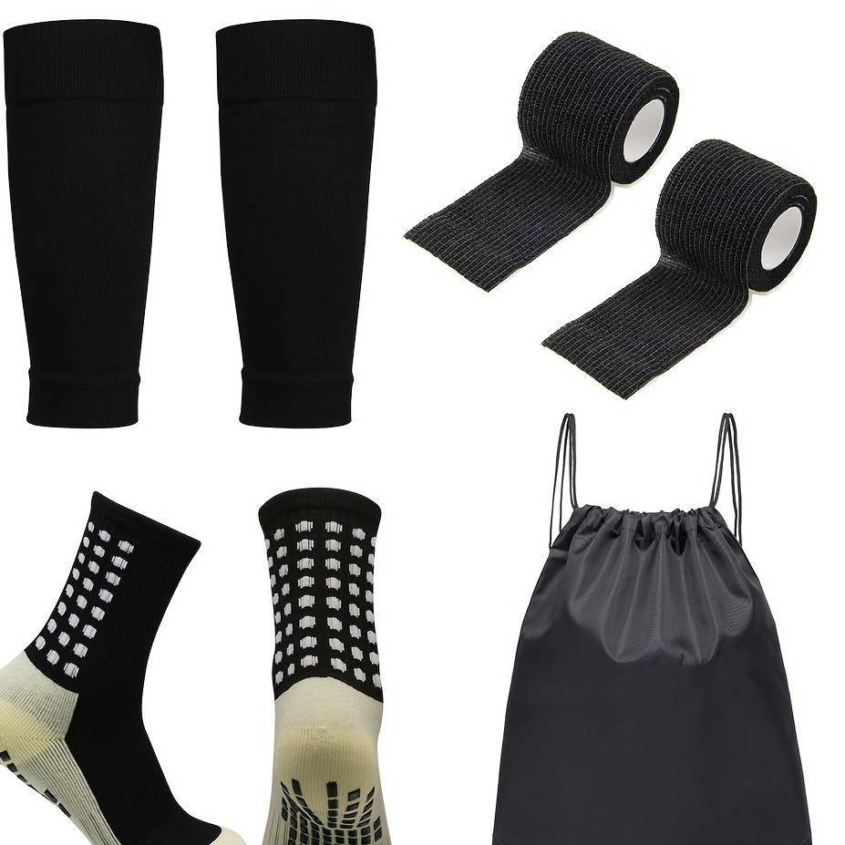 4-Pack Non-Slip Football Socks With Cushioned Sole & Anti-Slip Dots For Soccer, Yoga & Sports - Breathable Nylon Blend (Black/White/Red/Blue)_voghion.com