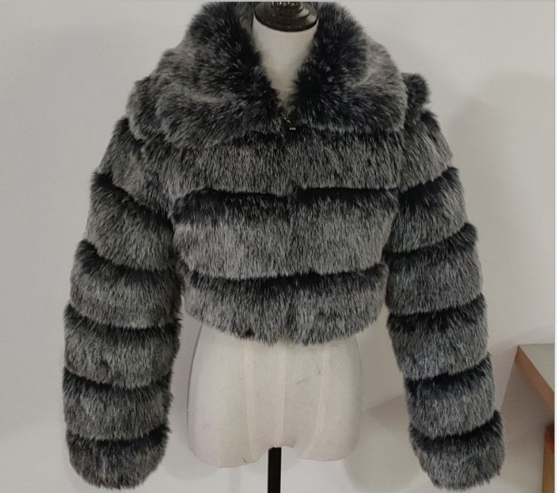 Vêtements pour femmes manches courtes en fourrure pour femmes automne et hiver hauts chauds manteau en peluche tendance_voghion.com
