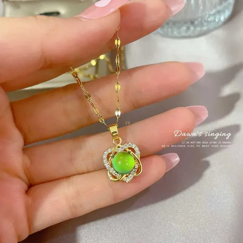 Hjärta Mood David Star Halsband Färgförändrande Temperaturavkännande Kristallhänge Halsband Rostfritt Stål Smycken_voghion.com