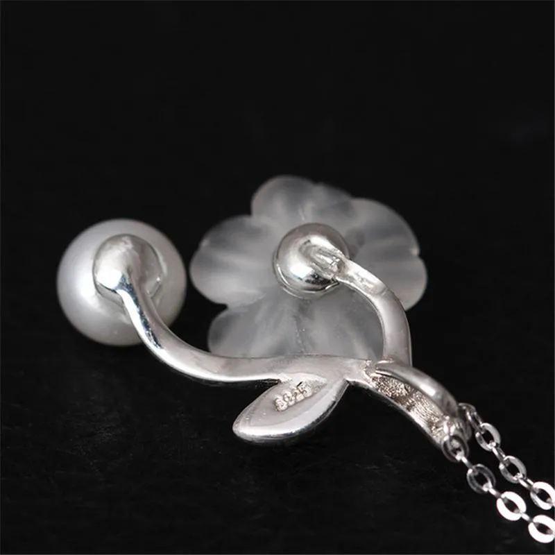 Anheng Halskjeder Ekte Sterling Sier Håndlagde Designer Fine Smykker Hvit Naturlig Perle Delikat Plommeblomst Blomst_voghion.com