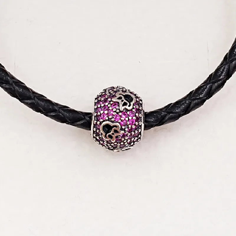 Conjuntos de joyas para mujer, kits de cuentas de plata esterlina, pulsera de tenis, dije de plata pavé abstracto Disney con circonita cúbica roja y corte mínimo_voghion.com