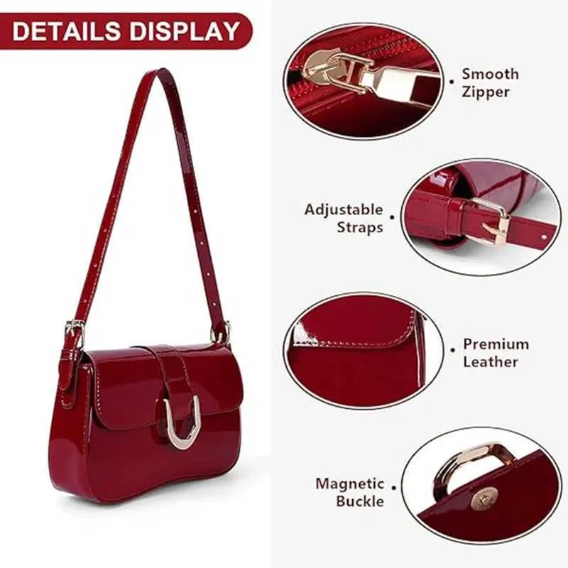 Frauen Messenger Mode Lackleder Schulter Retro Achselklappe Crossbody SG Tasche Mädchen Stilvolle PurseC241216_voghion.com