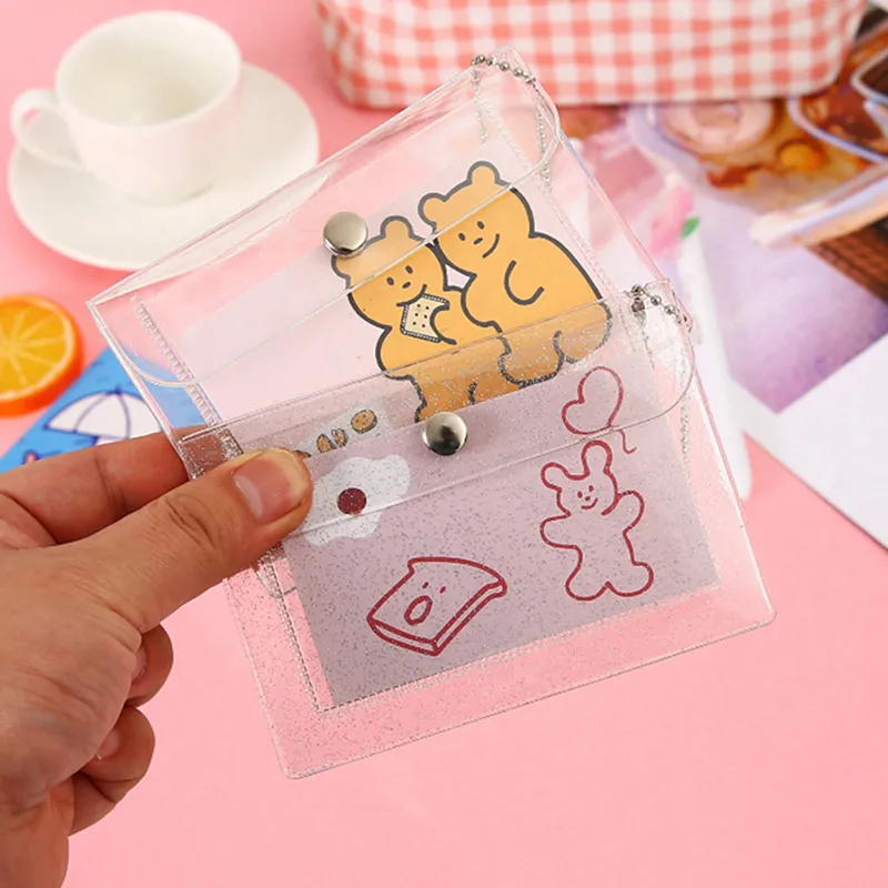 1 pz. Portamonete in PVC trasparente con portachiavi per ragazze. Piccolo portafoglio con portadocumenti e porta biglietti da visita._voghion.com