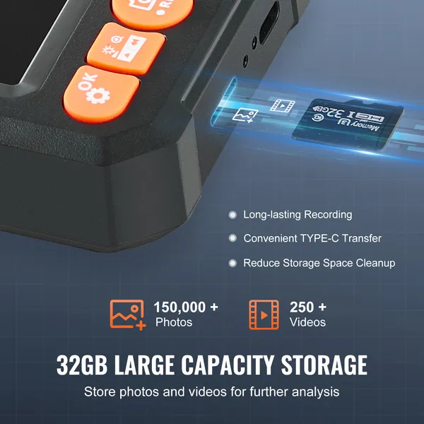 Endoscoopcamera met verlichting, dubbele lens, borescope, 499,9 cm kabel, 10,9 cm scherm_voghion.com