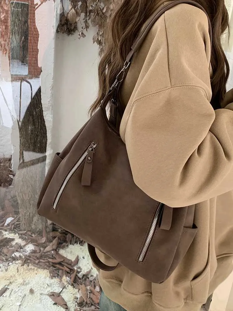 Sacs à bandoulière décontractés en cuir givré solide pour femmes de grande capacité pour l'automne et l'hiver_voghion.com