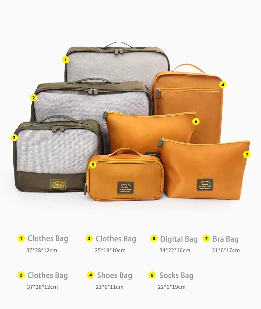 7-teiliges Reise-Set für Kleidung, Schuhe, Toilettenartikel, Aufbewahrungstasche, tragbar, für Kleiderschrank, BH, Socken, Hosen, Organizer, groß_voghion.com