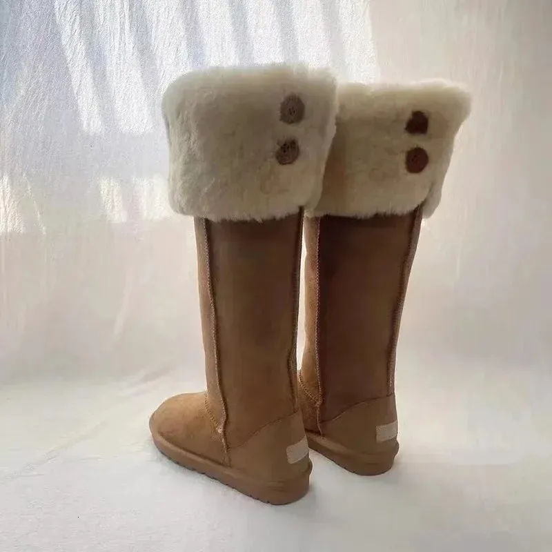 Winter Warm Long Snow Style Womens Outdoor Plush Shoes Leather High Knee Flat Anti Slip Boots 241024_voghion.com