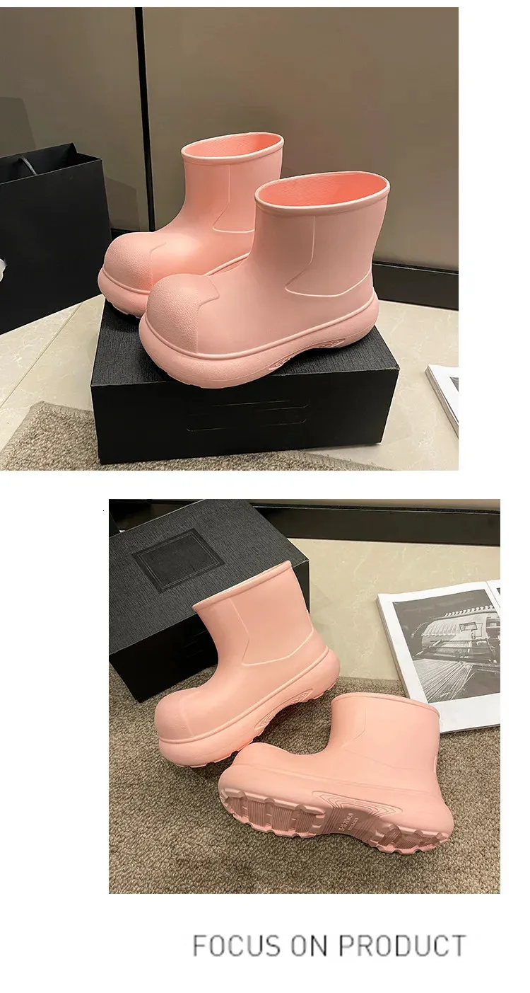 Módní dámské úzké roztomilé venkovní nepromokavé holínky s tlustou podrážkou z EVA, jednoduché a praktické 241031_voghion.com