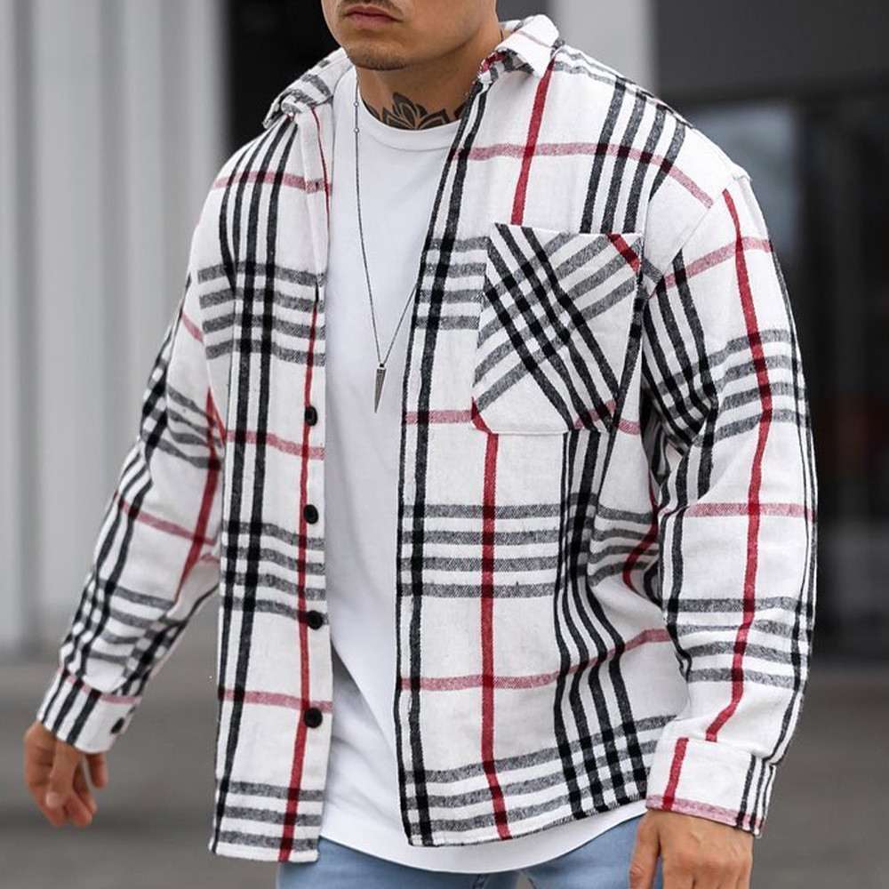 2023 Autumn New Trendy Checkered Shirt Casual Long sleeved Coat Youth Men's Top