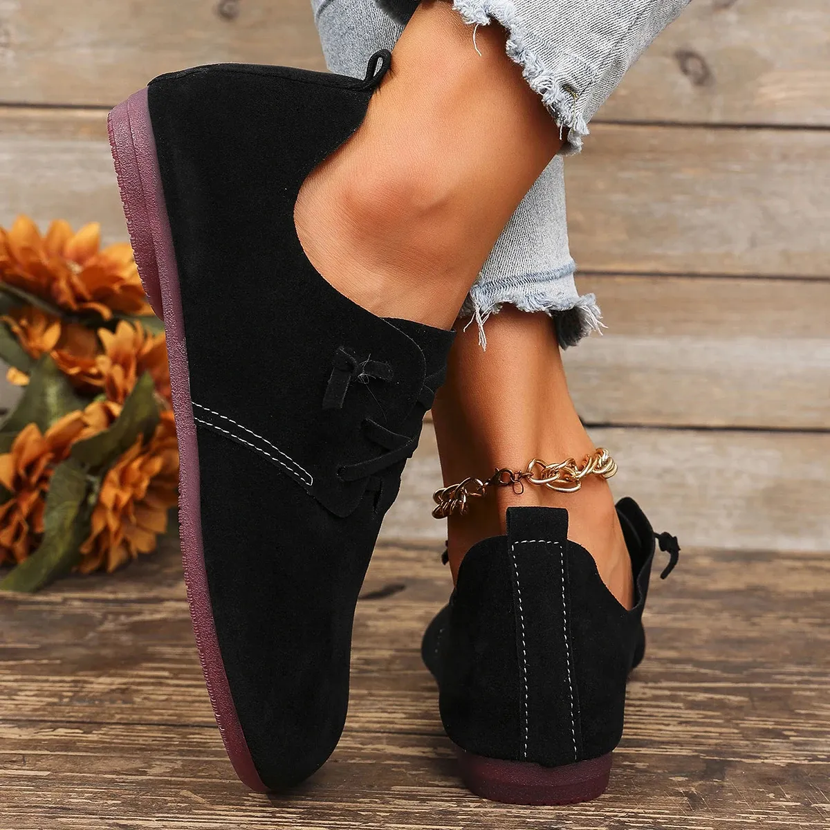 2025 Spring Womens Flat Fashion Round Toe Flats Lightweight Lace-up Sofe Single Shoes Outdoor Casual Sneakers atos_voghion.com