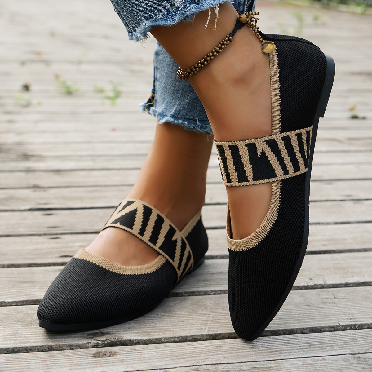 2025 Flat Pointed Toe Shallow Mouth Single Shoes For Women Slip-On Breathable Color-Block Work Loafers_voghion.com