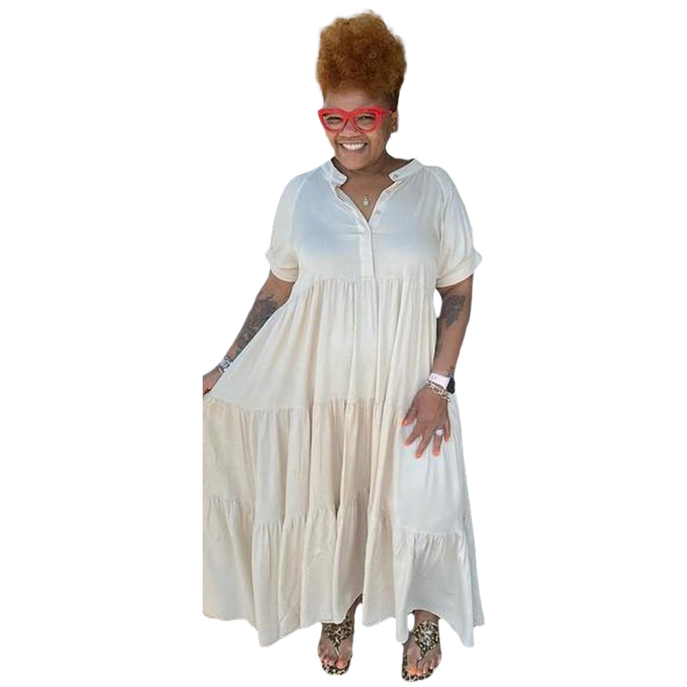 Abito con risvolto casual con bottoni alla moda da donna taglie forti_voghion.com