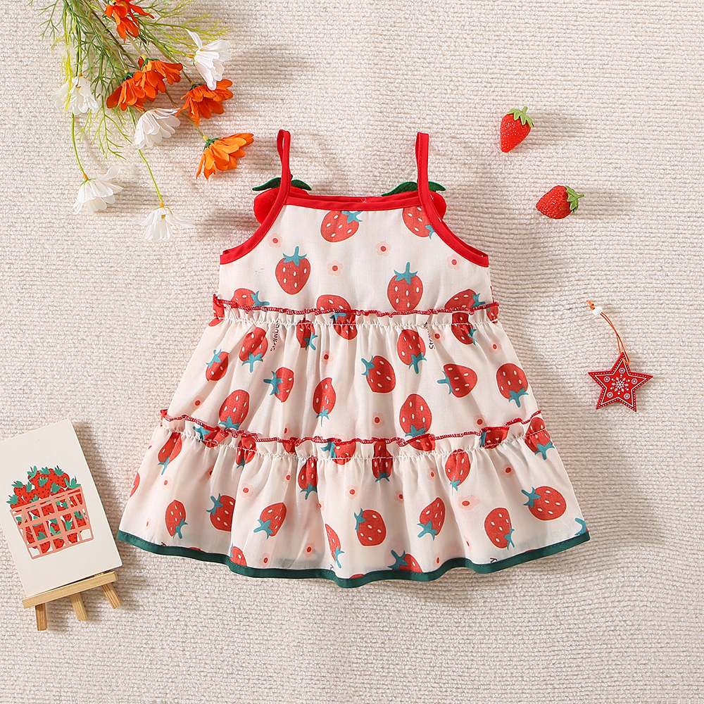 Kleinkind Mädchen Kleid Süße Erdbeere Gedruckt Rot Kleid Mode Kinder Kleidung_voghion.com