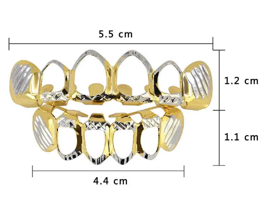 RACHELZ Hip Hop Wzór 6/6 Hollow Teeth Grills Punk 14K Złoto Platerowane Dental Grill Dla Kobiet Mężczyzn Nakładki Na Zęby Dekoracje Aparaty Ortodontyczne_voghion.com