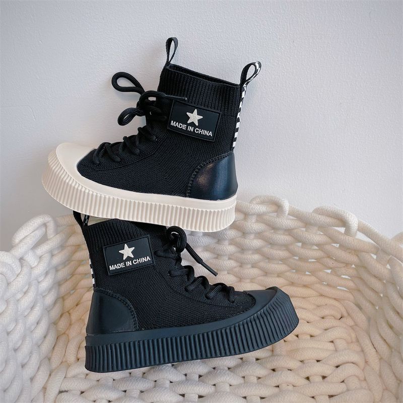 2024 Outono Meninos Moda Flyknit Casual Estilo Coreano Meninas Tendências Sapatos de Cano Alto_voghion.com