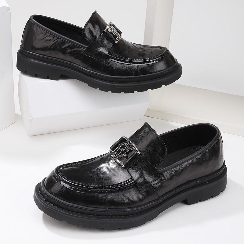 Mocassins à enfiler en cuir de vachette pour hommes, chaussures décontractées en cuir pour hommes d'affaires britanniques_voghion.com