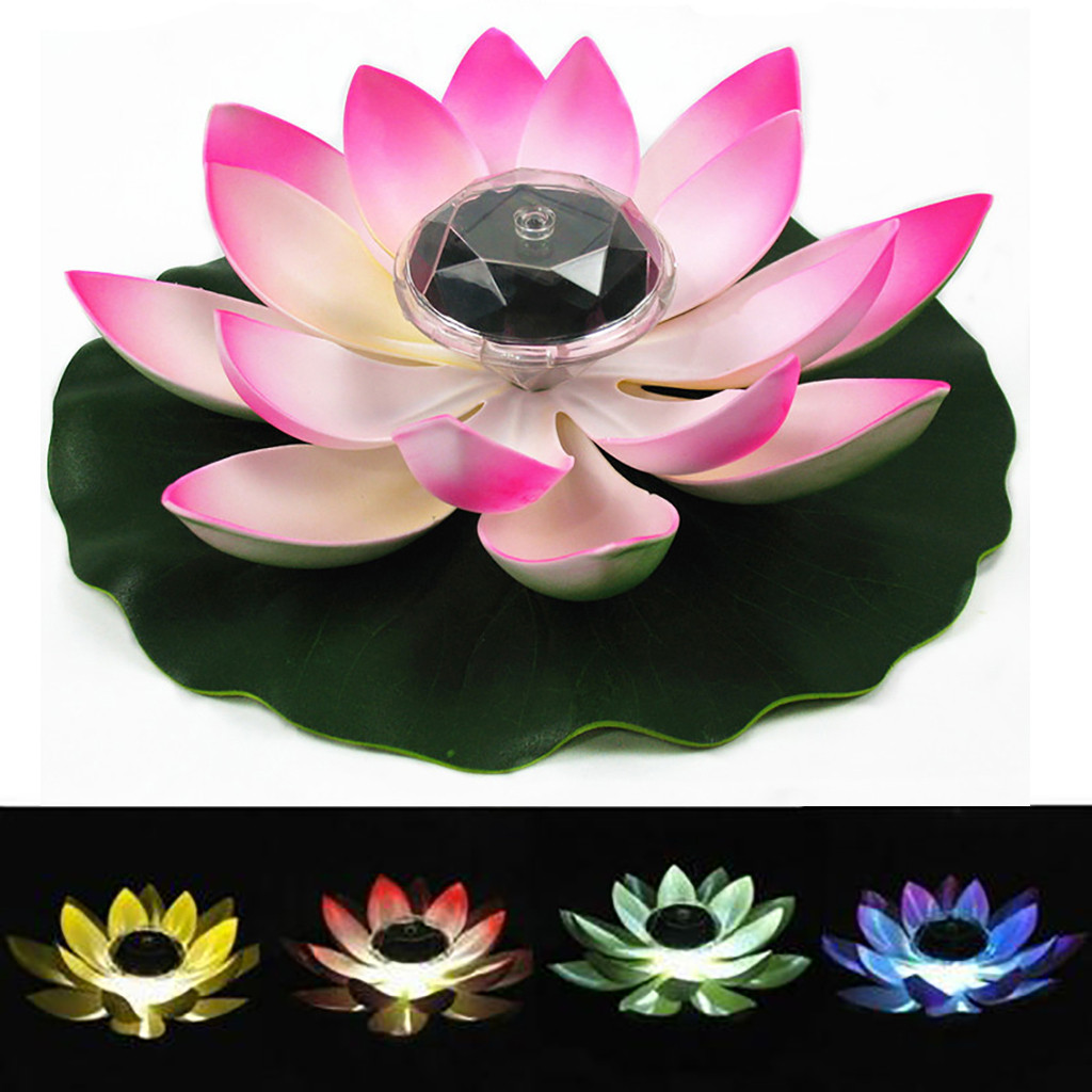 Luce solare esterna a LED alimentata a forma di fiore di loto artificiale, fontana galleggiante, lampada da giardino, piscina, luce notturna solare_voghion.com