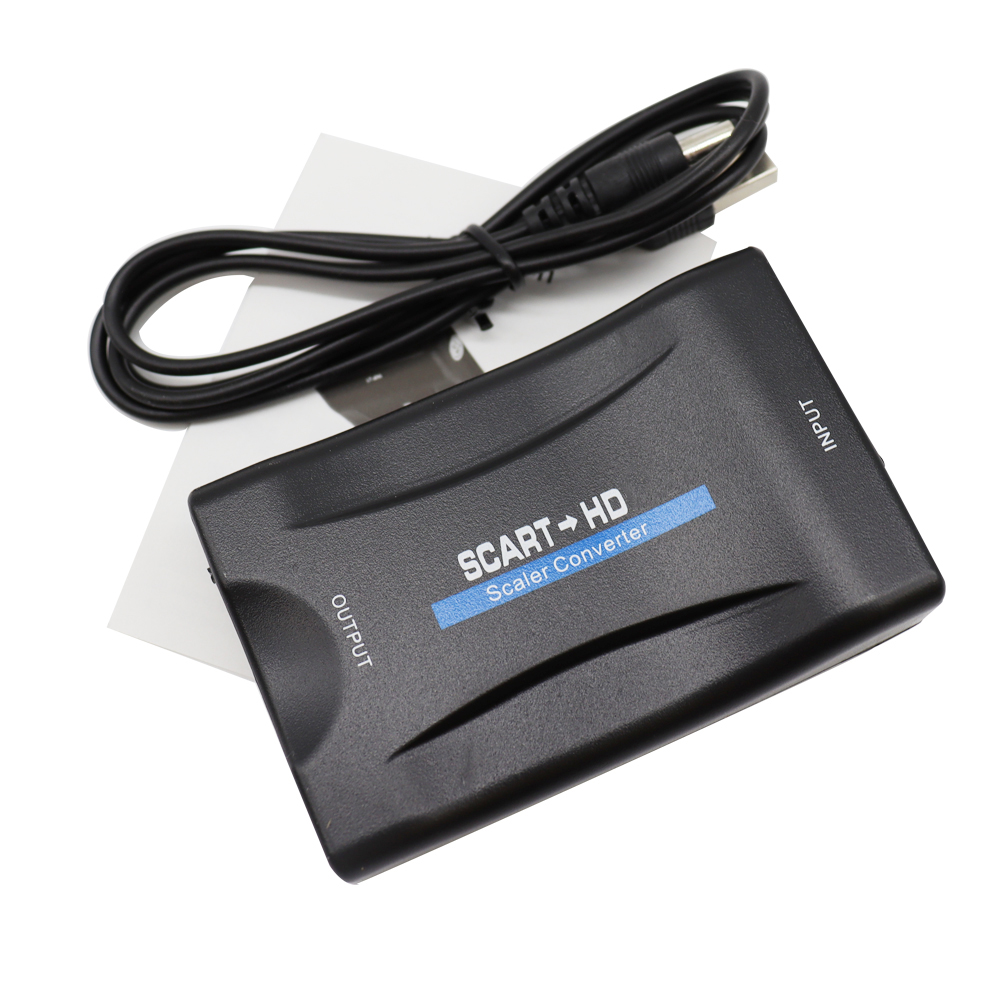 1080P SCART to HDMI-compatibleAdapter Video Audio Upscale Converter for HD TV DVD-compatible  for HDTV Sky Box STB Plug_voghion.com