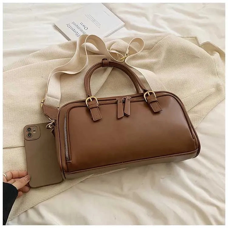 Vintage Handbags for Women Solid Pu Leather s Large Capacity Female Commute Wide Strap Crossbody Packs 2024 NewC241212_voghion.com