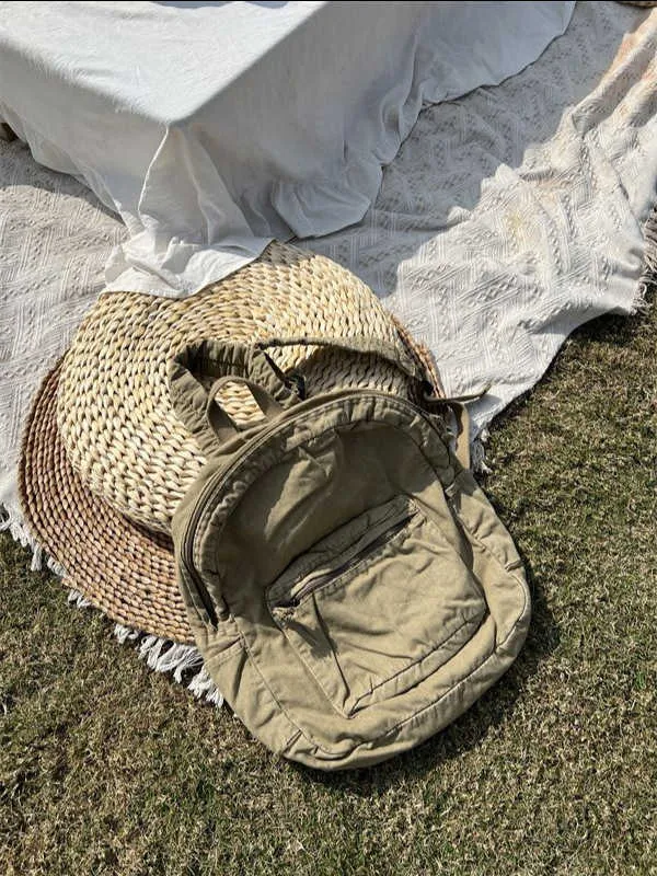 Vintage platneni ruksak za žene s patentnim zatvaračem, ležeran, srednjeg kapaciteta, u preppy stilu, ženski, Ba241031_voghion.com