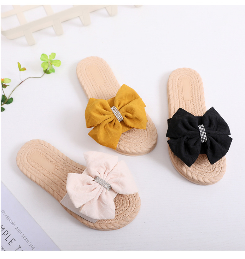 Nuevo Suela de cáñamo tejida de imitación de hierba para uso exterior, arrastre de una línea, zapatos planos de mujer a la moda de playa con diamantes_voghion.com