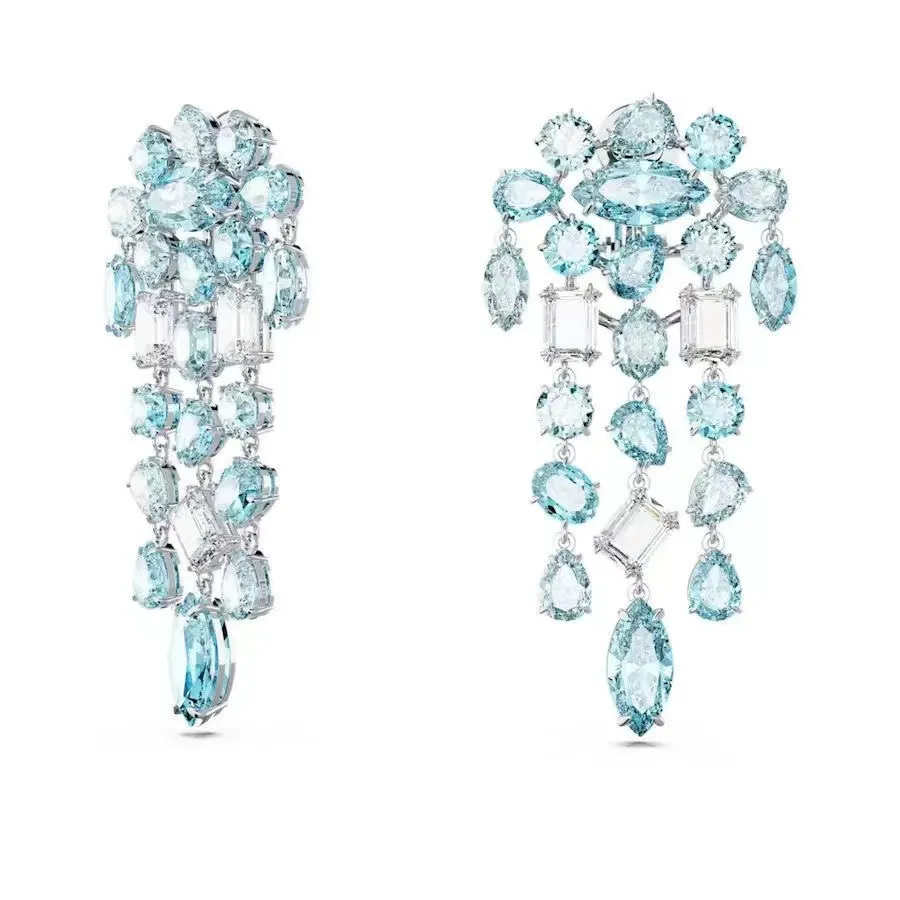 Crystal Dangle Earrings Necklace And Bracelet Jewellery Set Blue_voghion.com