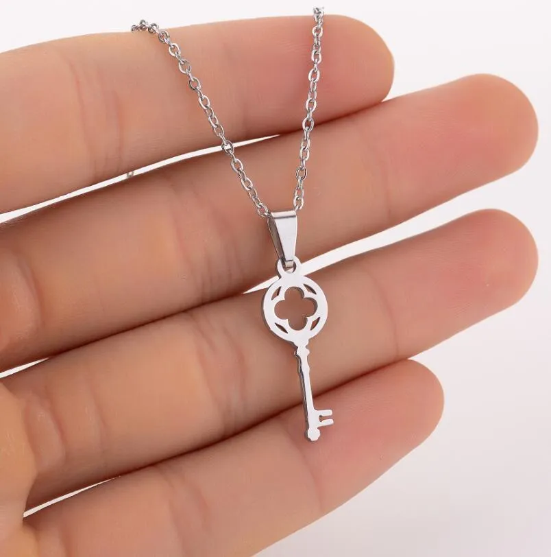 Edelstahl Halskette Für Frauen Liebhaber Blume Mode Schlüssel Anhänger Schlüsselbein Choker Halsketten Valentinstag Geschenk_voghion.com