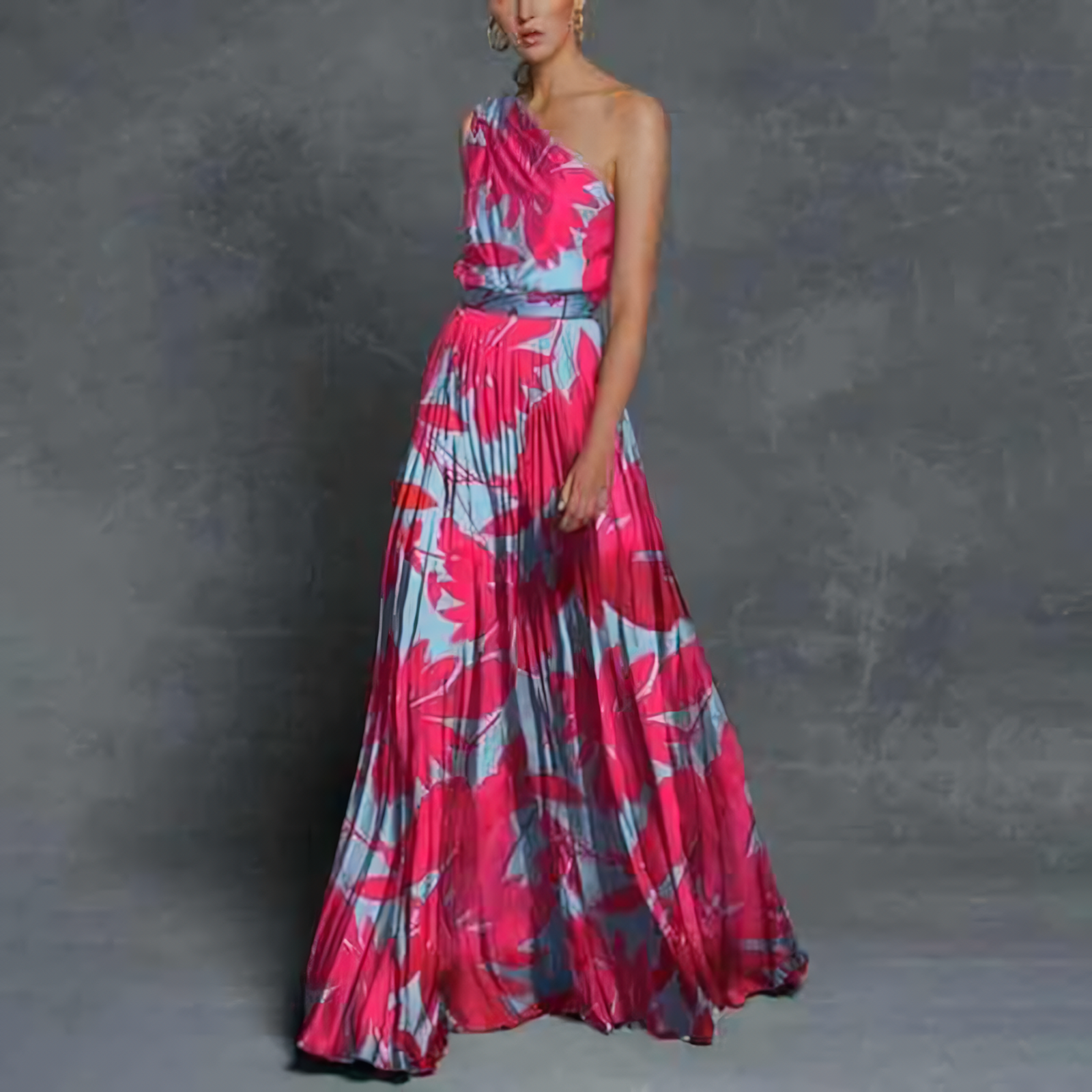 Women's Clothing Leaf Splicing Fashion Off shoulder Printed Long Dress