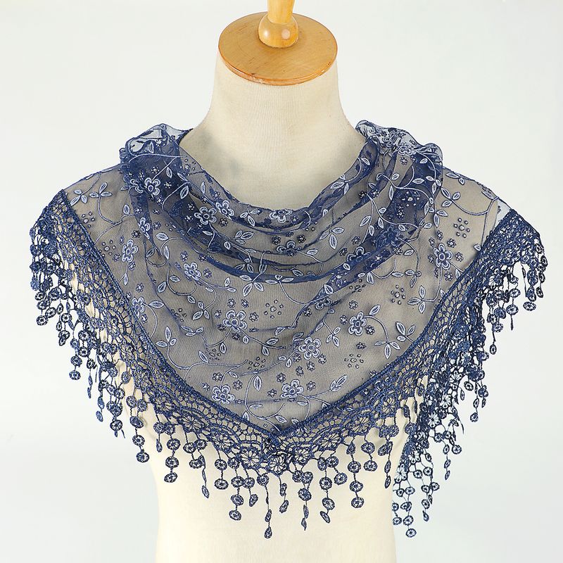 Spring And Autumn ral Lace Korean Edition Triangle Headcloth Classic Breathable Hollow Solid Color Scarf_voghion.com