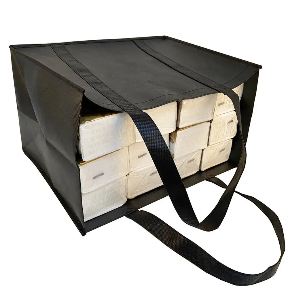 Non-Woven Black And Gray Simple Foldable Portable Eco-Friendly Large Capacity Reusable Grocery Duty Shopping Bags Totes_voghion.com