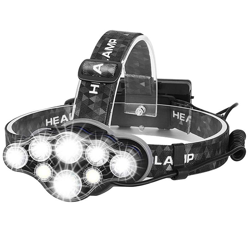 Lanternă far COB cu încărcare USB, cu lumină puternică și rază lungă de acțiune, 8LED, multifuncțională T6, pentru pescuit nocturn în aer liber, camping_voghion.com