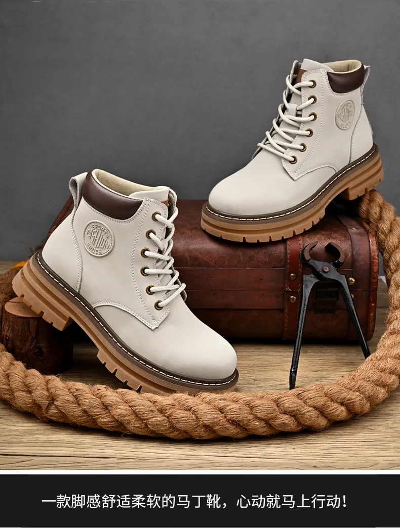 Men High Top Men's Leather Winter Fashion Plush Warm Shoes Outdoor Sneakers Lace Up Non-Slip Ankle Boots Male_voghion.com