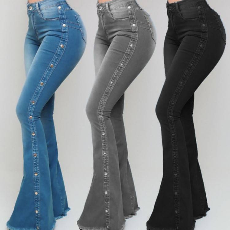 Jean évasé extensible taille moyenne pour femme, pantalon en Denim, jambes larges, soulevant les fesses, décontracté, Style coréen, slim, cloche, poche inférieure