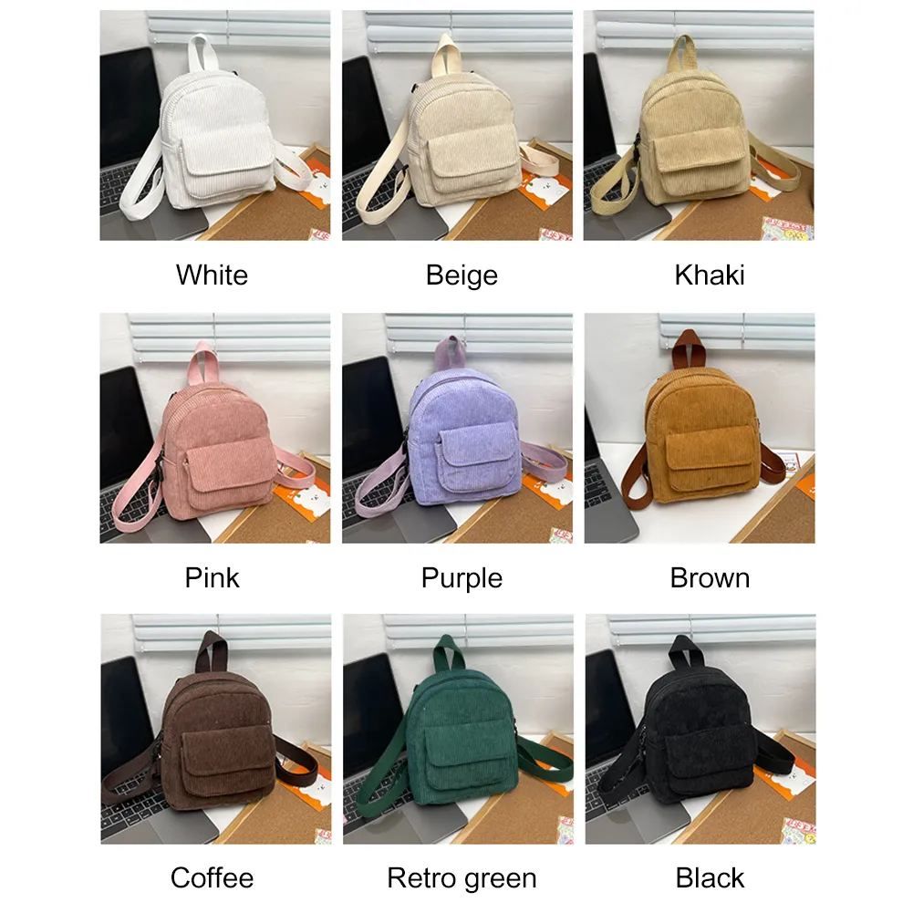 Fashion Women Mini Backpack Corduroy Solid Small Backpacks Simple Retro Casual Student Girls Bookbags Travel Pack_voghion.com